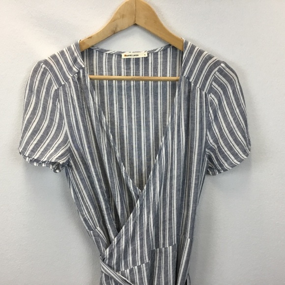 Marine Layer Frances Wrap Dress Linen Blend Striped - Picture 8 of 11